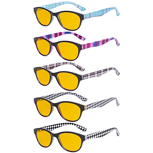 Image of Eyekepper 5 Pack Computer Reading Glasses Cat Eye Blue Light Blocking Readers Amber Tinted +3.00