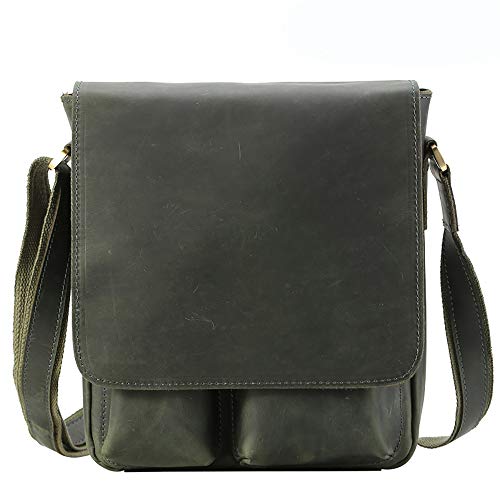 Mens Top Echtes Leder Messenger Aktentasche - Denim Leder Herren Umhängetasche - Klein, langlebig, passt 10 Zoll Tablet, Green