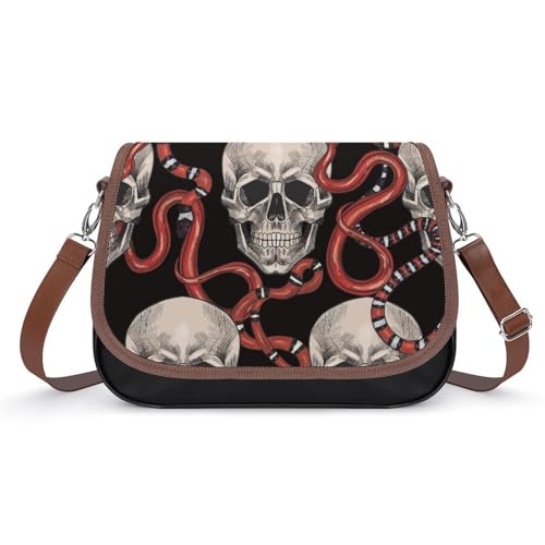 Sac à bandoulière en cuir haut de gamme imperméable imprimé crânes gothique