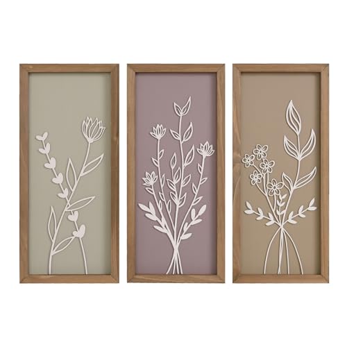 pechpell Set of 3 Wooden 3D Flower Wall Art Wood