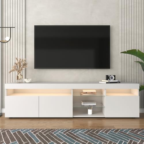 KOMHTOM Armoire TV moderne blanche et noire - Buffet avec six compartiments de rangement - Armoire polyvalente pour salon et chambre à coucher - 180 x 35 x 45...