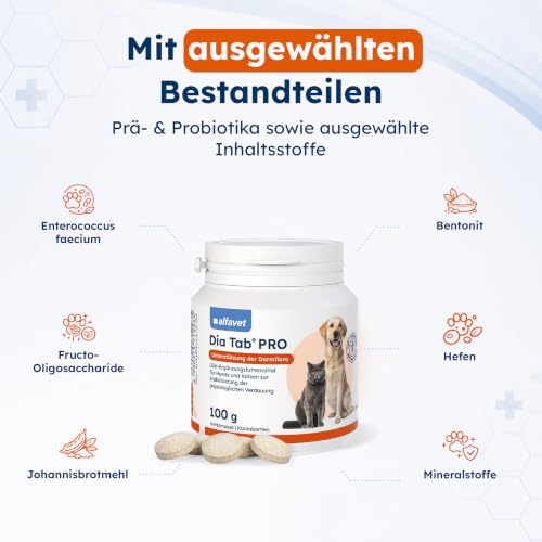 Alfavet Dia Tab Pro 100g - Probiotika & Bentonit für Hunde & Katzen