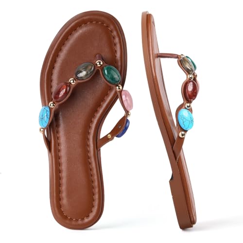 Image of DREAMSTORY Womens Beaded Flip Flops Beach Jeweled Thong Sandals