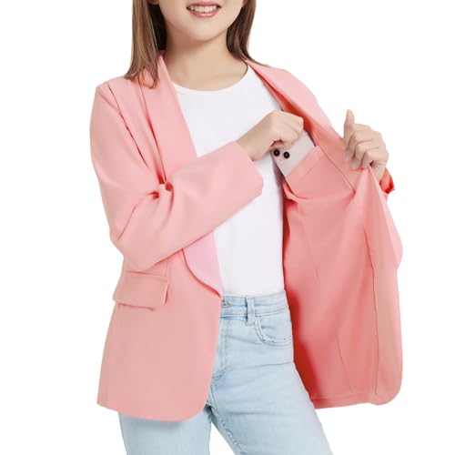 Girls Blazers Open Front Blazer Jacket Kids Long Sleeve Notched Collar Suit Coat with Inner Pocket 3-14 Years4