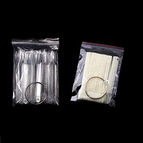 100 Pack Fan Shape False Nail Art Tips Nail Art Swatch Sticks Nail Polish Practice Fingernail Display With Metal Split Ring (Natural Color, Clear Color) #TOP4