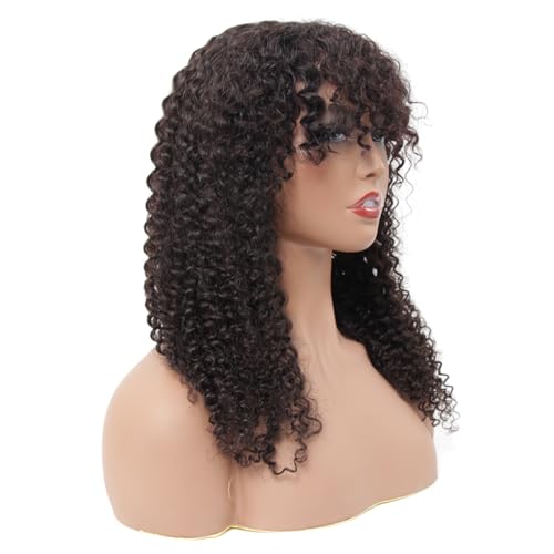 Image of ISEE Hair Afro Kinky Curly Wig With Bangs Full Machine Made 180% Density Virgin Brazilian Short Curly Human Hair Wigs Natural Color 20 inch