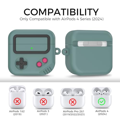 Image of TRONWIN AirPods 4 Case, Silicone Game Design 2024 Case for Apple AirPods 4 Generation with Active Noise Cancellation, Cute Case Cover for AirPod 4 Gen for Women /Men (Pine Green)
