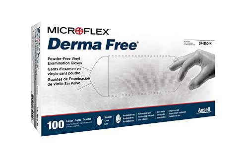 Ansell Microflex Derma Free Df-850 Medium Disposable Vinyl Gloves For Food Prep & Handling - Natural Clear (Box Of 100) #TOP1