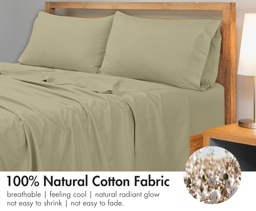 Image of Royale Linens 300 Thread Count 100% Long Staple Combed Cotton Flat Sheet - Super Soft - Top Sheets - Cal King Flat Sheet Sold Separately - Breathable, Cool & Crisp Sheets Only (Cal King, Sage Green)