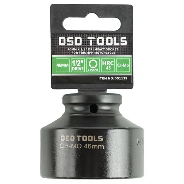 DSD TOOLS 1/2″ Drive 46mm 6-Point Impact Socket DS1139 | Heavy-Duty Wheel Nut Socket for Triumph Motorcycle | Professional Impact-Rated 46mm