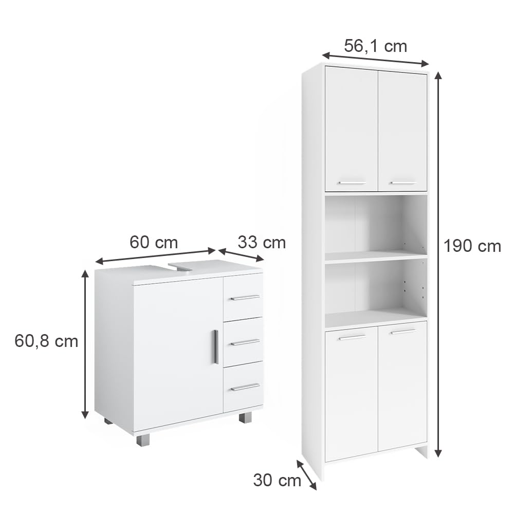 Vicco Badmöbel-Set Maris, Weiß, 60 cm, besteht aus Waschbeckenunterschrank und Hochschrank