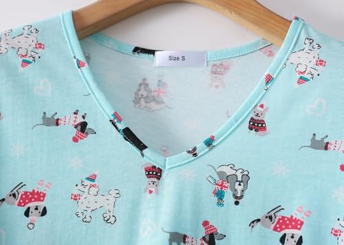 Image of CHUNG Women Cotton Pajama Sets Sleepwear pjs Short Sleeve Shirt Capri Length Crop Pants Cute Vivid Print