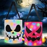 CCINEE 2Pcs Lighted Halloween Trick Or Treat Bucket, Halloween Ghost Boo Candy Bags for Kids LED Glow In The Dark Goodie Tote Bags for Party Favors Candy Gifts Basket Pink White