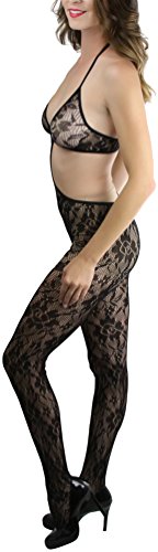 Image of ToBeInStyle Women's Bodystocking Crotchless Peek-A-Boo Fishnet Lace Bodysuit