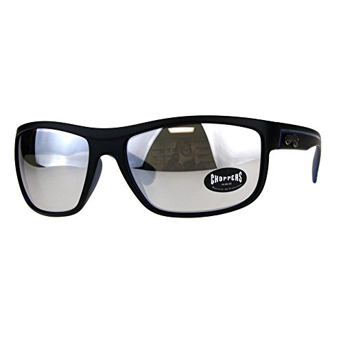 PASTL Choppers Mens Sunglasses Rectangular Wrap Matte Frame Silver Mirror Lens