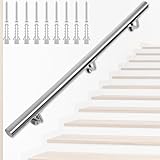 FREEAMG Main Courante d'Escalier en Acier Inoxydable, Rampe d'Escalier Murale Intérieur et Exterieur, Main Courante Antidérapante Pour Sécurité, Couloir, Salle de Bain, Grenier, Jardin (200CM)