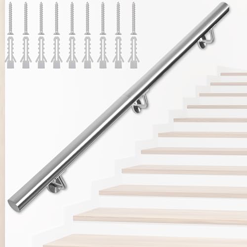 FREEAMG Main Courante d'Escalier en Acier Inoxydable, Rampe d'Escalier Murale Intérieur et Exterieur, Main Courante Antidérapante Pour Sécurité, Couloir, Salle de...