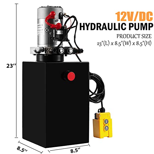 TOPDEEP Hydraulic Pump 15 Quart Double Acting Dump Trailer Hydraulic Pump DC 12V, Hydraulic Power Unit Metal Reservoir Horizontal Mount for Dump Truck Car Lifting Remotely Controlled - Thumbnail 3