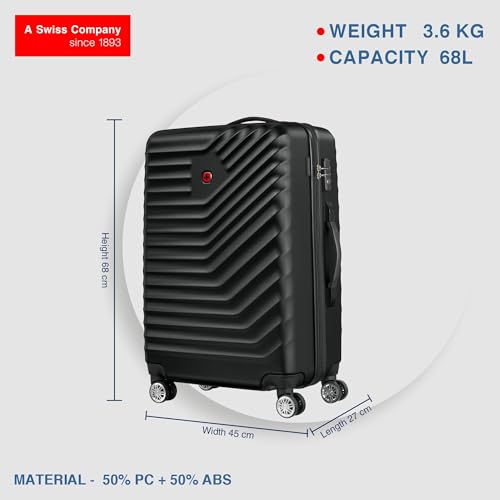 Image of WENGER, Trayn Plus, Medium Hardside Suitcase, 68 litres, Black, 653944, Swiss Designed