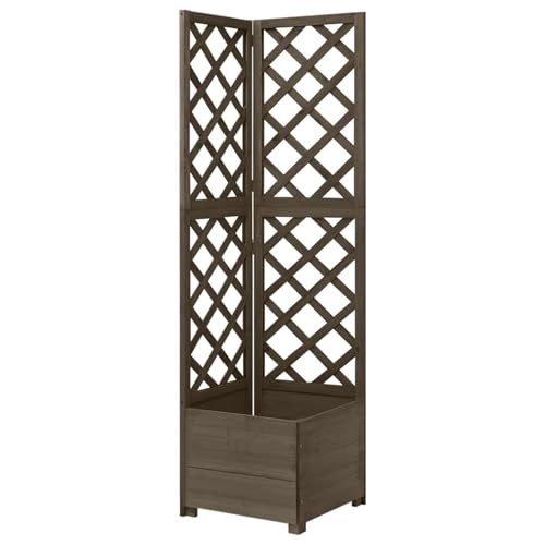 TidyardEnrejado de Esquina con Jardinera Gris 40x40x150cm Madera Maciza de Abeto