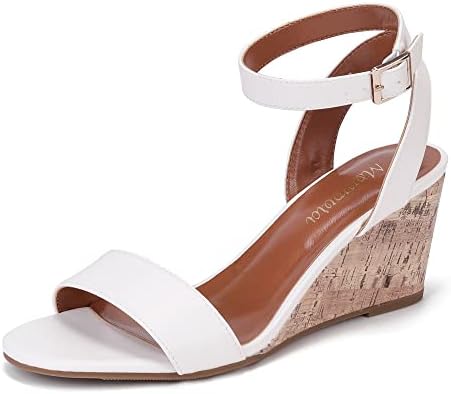 Monrovia Women's White Wedge Sandals Open Toe Ankle Strap Casual Summer dressy Sandals White Size 6 US