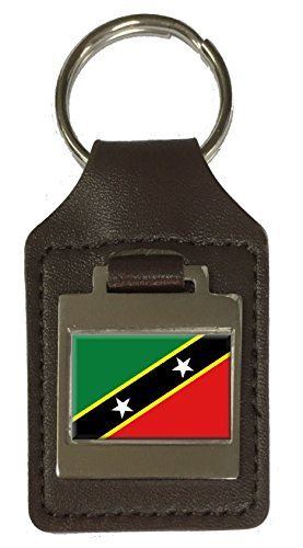 Porte-clés en cuir gravé avec drapeau de Saint Kitts et du Nevis : fini les clés égarées