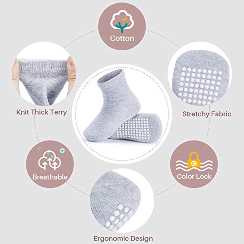 Image of JAKIDAR 12 Pack Baby Socks Cotton Crew Toddler Socks Grips Non Slip Bottom Kids Socks