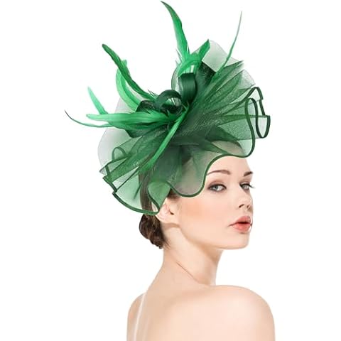 dressfan Womens Fascinator Headband Hat Vintage Wedding Headpiece Hair Clip 20s 50s Hair Accessories Headwear for Kentucky Derby/Wedding/Cocktail/Tea Party,Dark Green Cover