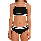 ADUDVLO Bikini Mädchen mit verstellbaren Trägern, 2-teiliges Bikini Teenager Mädchen, Badeanzug für Mädchen 116-164cm (DE/NL/SE/PL, Numerisch, 128, Regular, Schwarz)