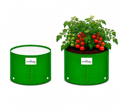 Image of Grow Bags for Terrace Gardening, Premium HDPE Green-Orange Large Planters for Fruit Trees, Vegetables, Flowers & Home Garden Pack of 2(10x10)