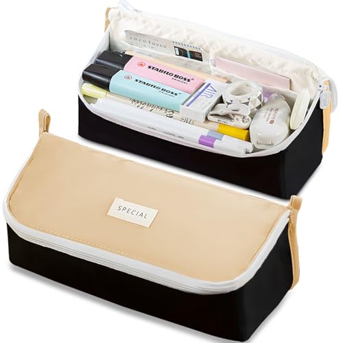 Image of Pencil Case Large Capacity Pencil Pouch Pen Bag with Big Compartment, Foldable Pencil Bags with Zipper Pencil Pouch, Student Pencil Case Stationery Bag for Girls and Boys Teen Adults Women Men (Khaki)