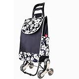 Leichter zusammenklappbarer Treppensteiger-Einkaufswagen, 60 l Fassungsvermögen, Einkaufswagen auf Rädern, mit abnehmbaren Taschen und Anti-Rutsch-Stange, Tragkraft 60 kg