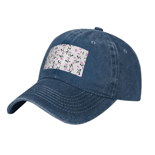 eeprty Gorra de mezclilla clásica con estampado de botella de perfume rosa femenino y caniche, gorro de algodón ajustable para correr, gorra de béisbol de ala de 2.8 pulgadas, azul marino, Talla única
