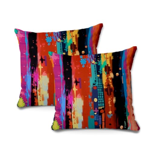 BQXH 2Pcs Multicolored Rainbow Abstract Pillow Covers, Rainbow Decor Vibrant
