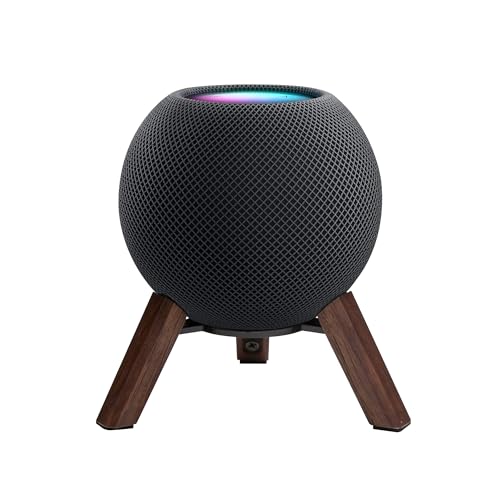 Black Walnut Wood-Grain Metal Tray Stand — Anti-Slip & Shock-Absorbing Desktop Display Holder for HomePod Mini