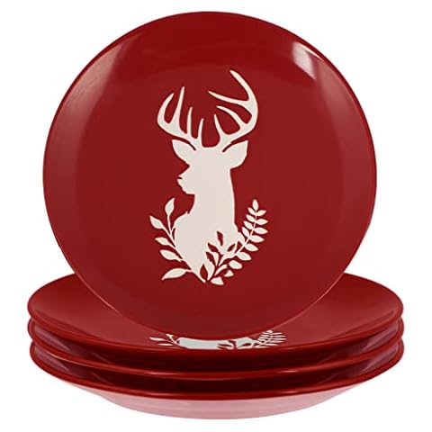 Set of 4 Stoneware Side Plates with Stag Design Cover