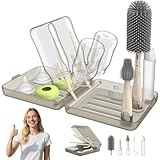 Baby Flaschenbürste Mit Ständer, Babyflaschenbürsten Set, mit Silikonflaschenbürste, Strohhalmbürste, Schnullerbürste, Seifenspender und Trockengestell, Organizer etui, für Reisen, Urlaub mit Baby