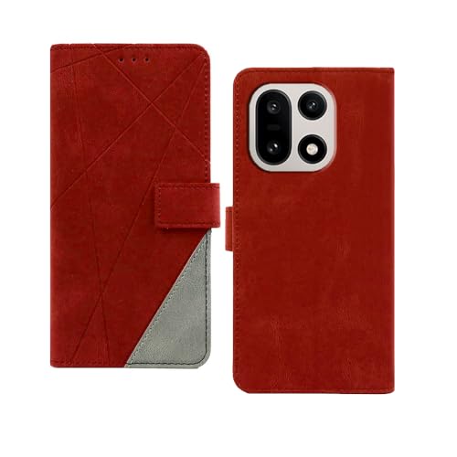 Image of amazon basics OnePlus 15 5G Flip Cover | Card Pockets Wallet & Stand | Flip Cover for OnePlus 15 5G (Red with Grey)