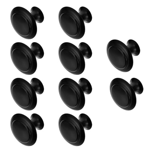 TEHAUX 10 Pcs Metal Round Single Hole Black Cabinet Handles