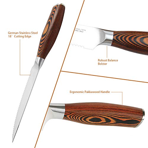 TUO Steak Knife Set of 4, Serrated Steak Knife 5 Inch Sharp Table Knives Durable Dinner Knife Boxed Set, Forged German Stainless Steel Full Tang Pakkawood Handle, Fiery Phoenix Series with Gift Box - Thumbnail 2