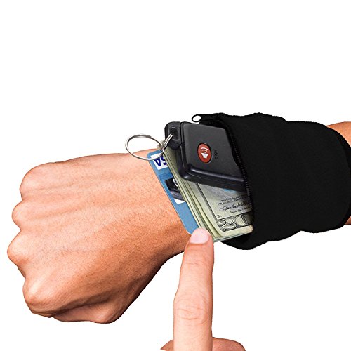 Zippered safe wrist wallet, black, 2 count