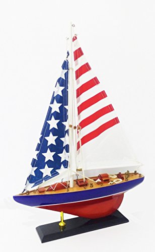 DECOMIL - Unique Handmade Wood Decoration American Flag Decorative Model Ship