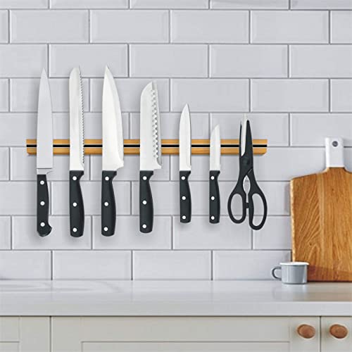 14" Magnetic Knife Strip | Premium Oak Wood | 3M™ Self Adhesive Foam Tape | Slim Design | Modern Kitchen Cabinet Organizer | Magnetic Knife Holder | Very Strong Magnetism | No Holes Drilling #TOP1