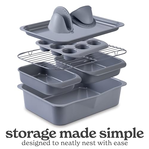 Country Kitchen Nonstick Stackable Bakeware Set - Deluxe Heavy Duty, Durable, Easy Release Baking Set, 8 Pcs, Grey by Country Kitchen - Used condition - Image 6