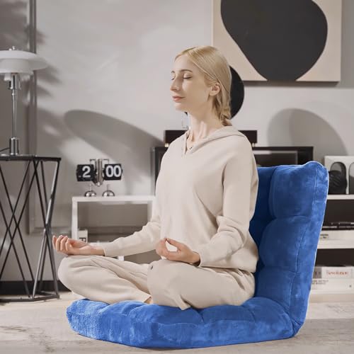 Image of Giantex Floor Chair with Back Support, 14 Adjustable Position, Padded Sleeper Bed, Couch Recliner, Gaming Floor Chairs for Adults, Meditation, Gaming Chair Floor, Blue