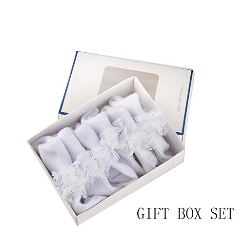 Image of Epeius Baby-Girls Eyelet Turn Cuff Ruffle Lace Socks Triple Lace Dressy Socks Newborn /Infants /Toddlers 3 /5 Pairs