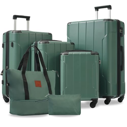 Hardshell Luggage Sets 6 Piece Suitcase Set, Expandable Lightweight Suitcases with Wheels, TSA Lock for Men Women, Green2