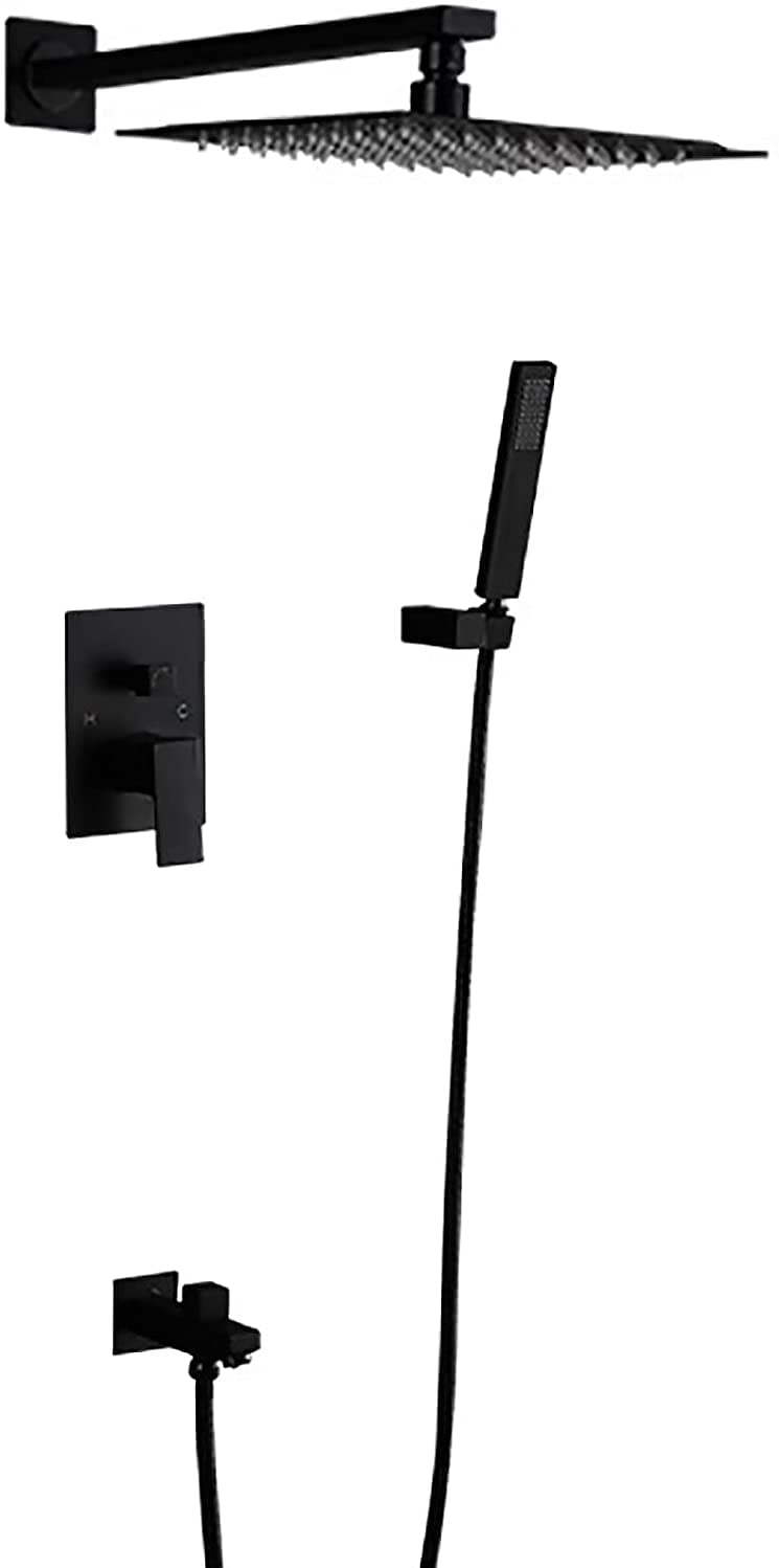 OZBMA shower set system concealed adjustable faucet with head single handle bathroom hand and tub spout, embedded box,chrome,8 inches (Black 10 inches)