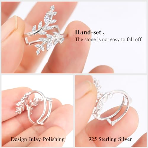Moissanite Ring Enhancer for Women, D Color VVS1 Marquise Cut Open Leaves Ring 925 Sterling Silver Branch Adjustable Guard Wrap Jewelry4