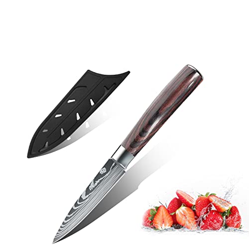 ZENG Cuchillos para Frutas , Cuchillo de Cocina Alemán Afilado Profesional de Acero Inoxidable, con Mango Ergonómico de Madera Pakka (9cm Cuchillo aparato) Cover